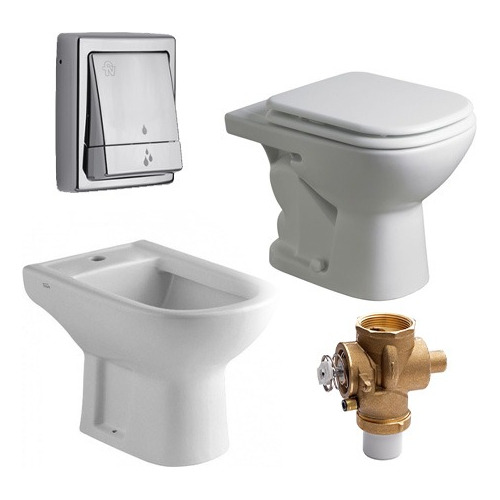 Combo Baño Ferrum Bari Inodoro Bidet Tapa Tecla Valvula Fv