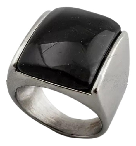 Anillo Hombre Acero Piedra Negra Lisa Cardinal Para Regalo