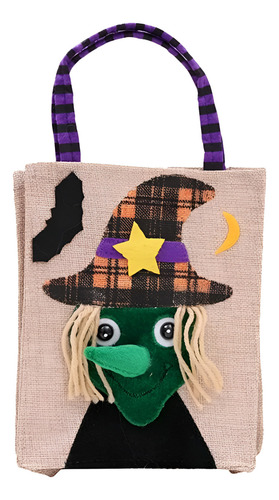 Bolsa Dulces De Lino C/asa Halloween 16x19cms Reusable 12pz Color Combinado