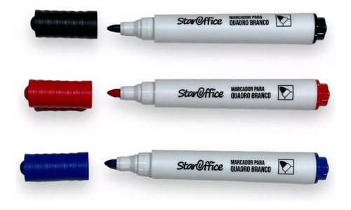 Caneta Marcador Para Quadro Branco Cx 12 Pinceis Staroffice Cor Preto