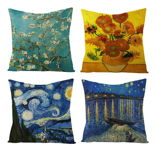 Icosamro Juego De 4 Fundas De Almohada De Van Gogh Art De 7.