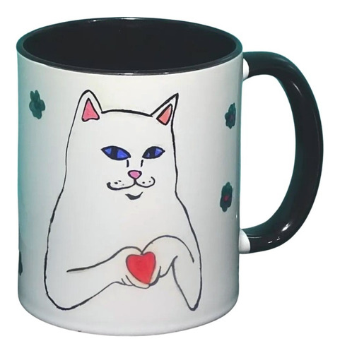 Taza Pintada A Mano Gato Love Dibujo Retro Acrílico 320cc