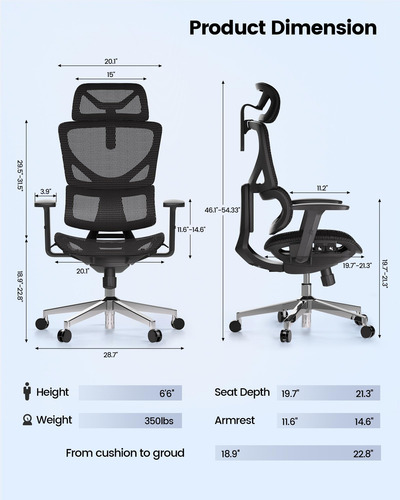 Silla De Oficina Ergonómica De Malla Asiento Ajustable