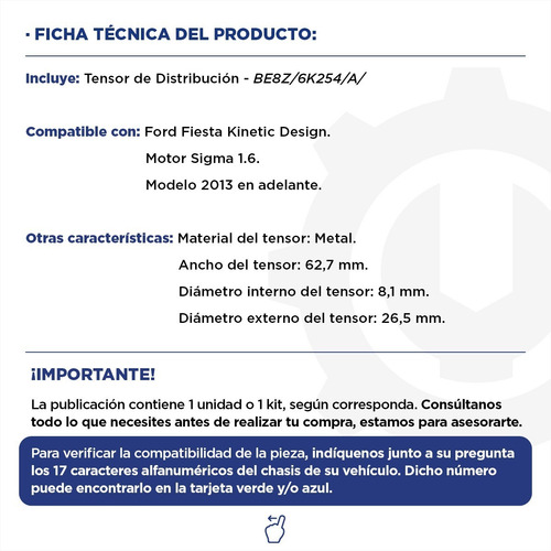 Imagen 2 de 9 de Tensor Distribución Ford Fiesta Motor Sigma 1.6 Original