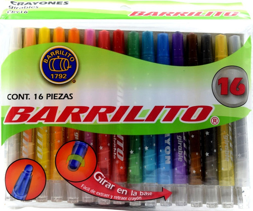 Crayon Girable Barrilito Escolar 16 Colores Con Estuche