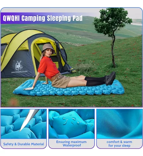 Colchoneta para dormir para camping, 77 x 27 pulgadas, ultraligera,  autoinflable, con almohada con bomba de pie integrada, almohadilla de  campamento