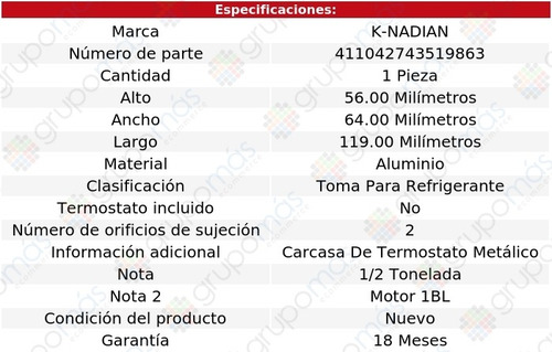 Toma Agua Aluminio 2 Pernos K10 Suburban L6 4.1l 67 Al 78