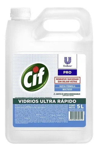 Limpiador Cif Vidrios Ultra Rapido Biodegradable X 5 Lts