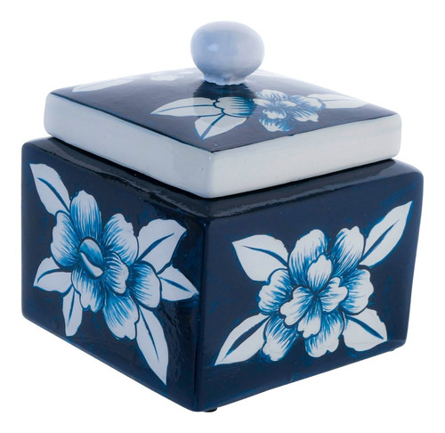 Cofre Decorativo Flores Azul Con Tapa