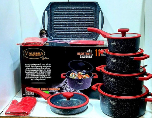 Set De Ollas Valeska 11 Piezas Roca Volcánica Alta Densidad