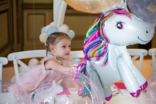 Combo Globos Cumpleaños Tematico Kit Unicornio Más Deco Mesa Rosa Unicornio Pelo Multicolor