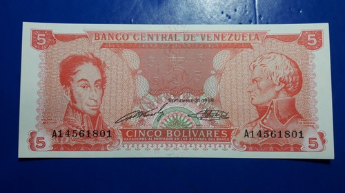 Billete Venezuela 5 Bolívares Unc