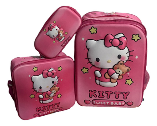 Kit Mochila Primaria Jumbo+lonchera+lapicera 3d Envío 3pzas Kitty 1 3d Con Luz Lisa