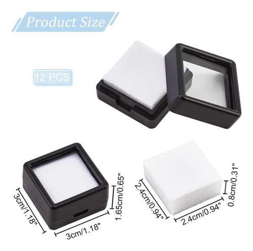12 Pcs Black Gemstone Display Box With Clear Top 1.18 In Cci
