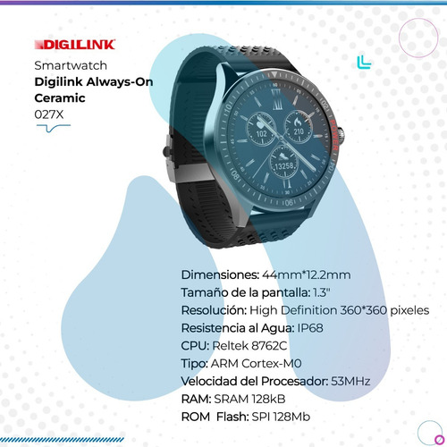 Imagen 2 de 10 de Smartwatch Digilink Always-on Ceramic Negro 027x