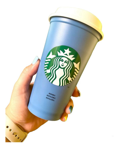 Vaso Starbucks Reutilizable Cambia De Color Azul A Claro 