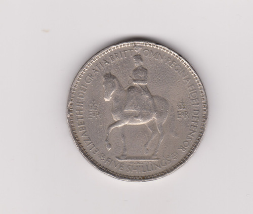 Moneda Inglaterra 5 Schilling Año 1953 Bueno+ Golpes Canto