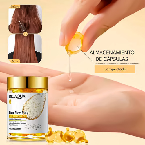 Bioaqua Cápsulas Capilares Reparadoras Rice Raw Pulp 30 Piezas, Nutre, Da Brillo Y Repara El Cabello Seco, Teñido O Maltratado