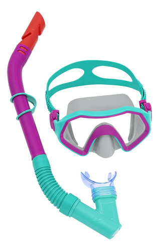 Kit Snorkel + Mascara Juvenil Crusader Duráveis Para Natação Cor Verde e Rosa