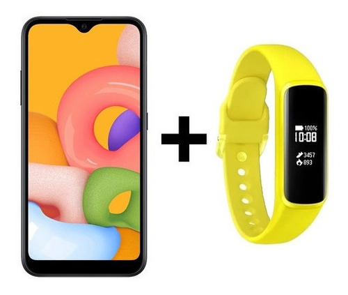 Smartphone Samsung A01 32gb Preto + Galaxy Fit E Amarelo