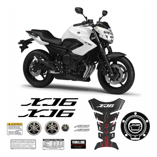 Kit Adesivos Yamaha Xj6 2011 2012 Branca E Tankpad Xj61112