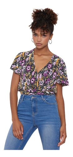 Blusa Mujer Plisada Manga Corta Flores Print Corona