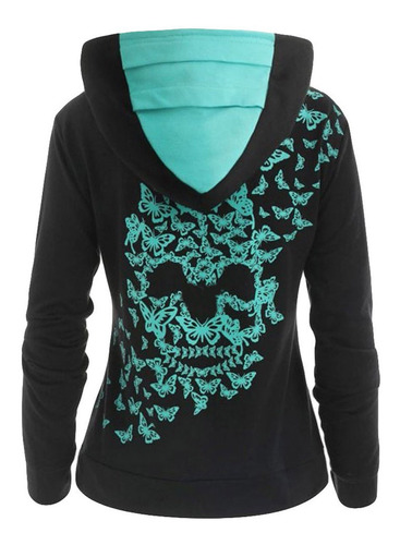 Sudadera Con Capucha Y Estampado De Calaveras De Mariposas P