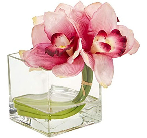 Jarrón De Vidrio Artificial De Orquídea Cymbidium Casi Natur