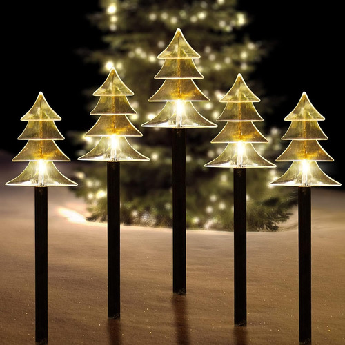Juego De 5 Luces Solares Con Diseño De Árbol De Navidad