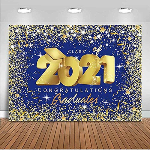 Mocsicka Class Of 2021 Backdrop Royal Blue And Gold Glitter