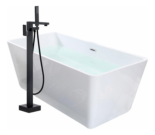 Solana Kit Tina De Baño Rectangular De Acrílico Slim 170x80x60 Cm + Grifo Independiente Monomando Negro / Bañera Rectangular Blanco Alto Brillo Kit Completo Blanco/negro Para Cuarto De Baño