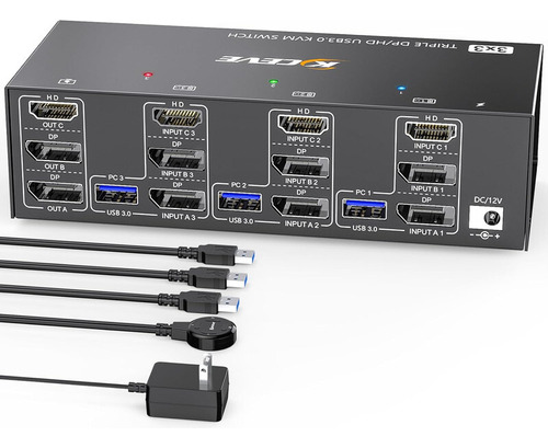 Conmutador Kvm Kceve Hdmi Usb 3.0 De 3 Monitores 8k @60hz Au