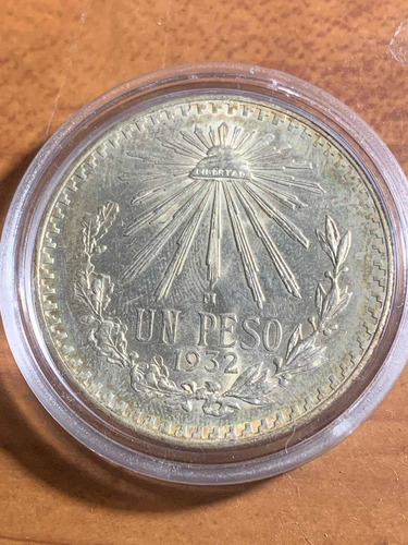 Moneda Un Peso Resplandor 1932 Plata Ley 0.720 En Cápsula