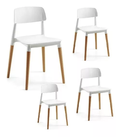 Pack 4 Sillas Diseño Escandinavo Novara Milan Base Madera Color de la estructura de la silla Blanco