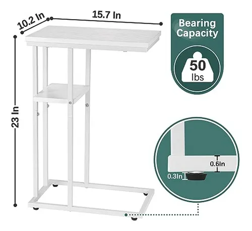 Mesa Auxiliar En Forma De C, Ideal Para Sofá Y Cama, Espacio