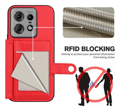 Compatible Funda Rfid Con Bolsa De Tarjetas For Motorola Edge 50 Pro P