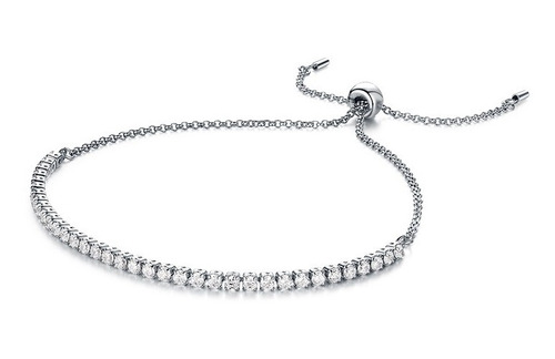 Pulsera Tennis Silver, Plata 925, Baño Rodio Y Circones