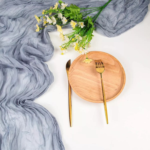 3pzs Caminos De Mesa De Gasa Boho,tela De Queso,90*300cm Color Azul Azul