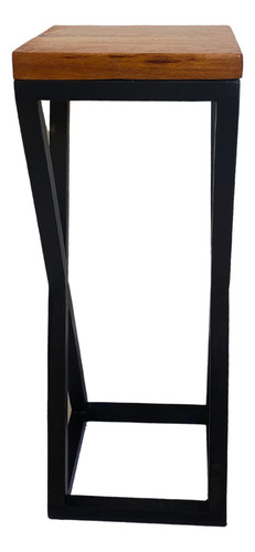 Banqueta Área Gourmet Metalon Com Assento De Madeira Bruta Cor Preto