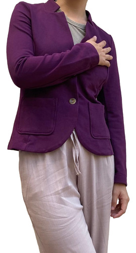 Blazer T M Algodon Textura Import C Spandex Oulet Leer Oport Uva/berengena M