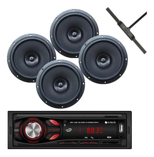 Kit Radio Bluetooth Carro+antena Interna+ 2 Pares 6 Pol