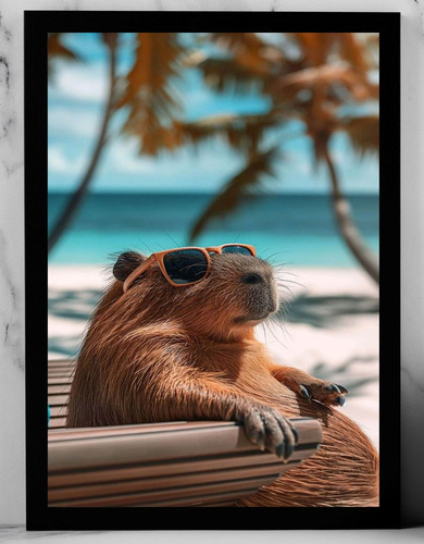 Cuadro Madera Negra Tx 33x48cm Capibara Relax Chill Vibes