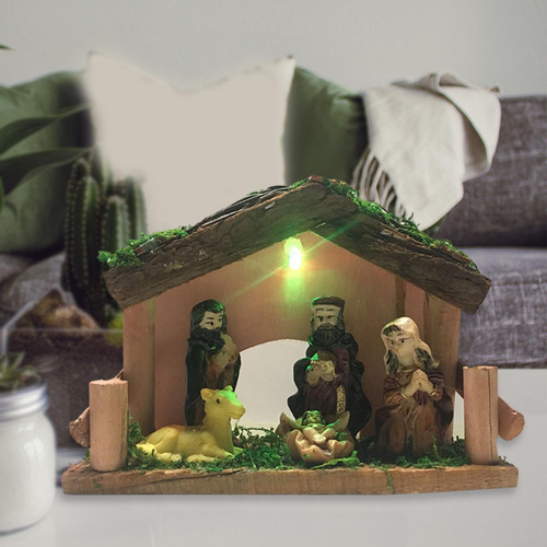 Resina Nacimiento De Jesús Escultura B Con Luz Led
