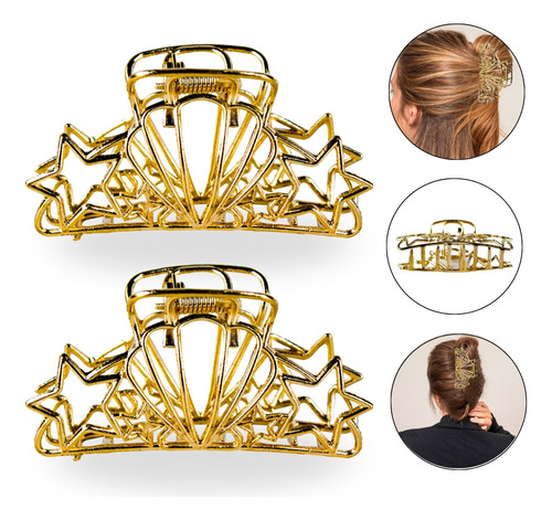 Kit 2 Presilha Prendedor Cabelo Concha Estrela Dourada Metal