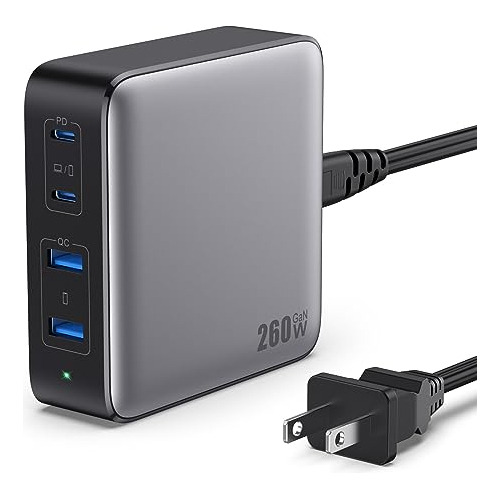 Cargador Usb C 260w, 4 Puertos De Carga Rápida Gan Kdptp