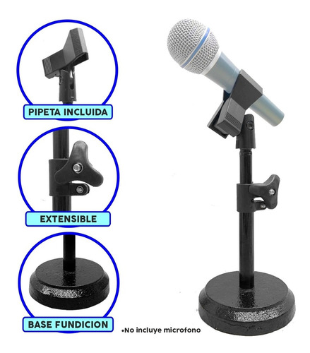 Pie De Mesa Para Microfono Regulable Metalico Pipeta