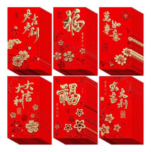 72 Sobres Rojos De Año Nuevo Chino, Paquete Grande Rojo 2024