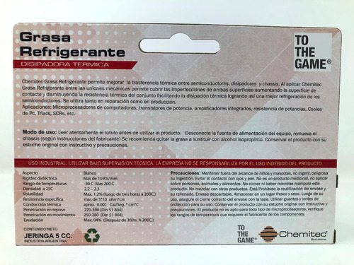 Imagen 3 de 4 de Grasa Siliconada Pasta Termica Jeringa Gris Micro Cooler Pc