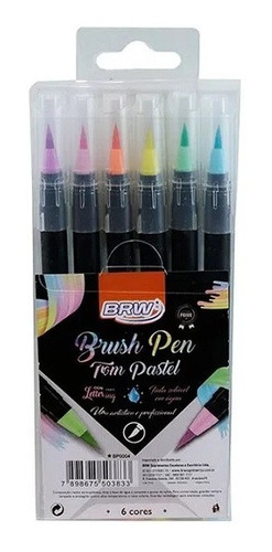 Marcador Brush Pen - Blister C/ 6 Cores Pasteis Brw