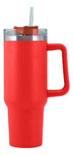 Taza de acero inoxidable con forma de pajita de color rojo multicolor de 40 oz con asa y fondo plano (1200 ml)